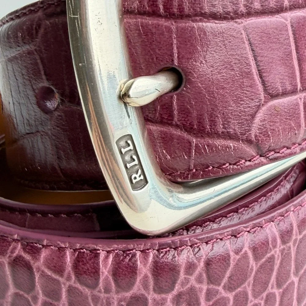 Lauren Ralph Lauren Italian Leather Belt Womens XL Purple Croc Embossed Vintage